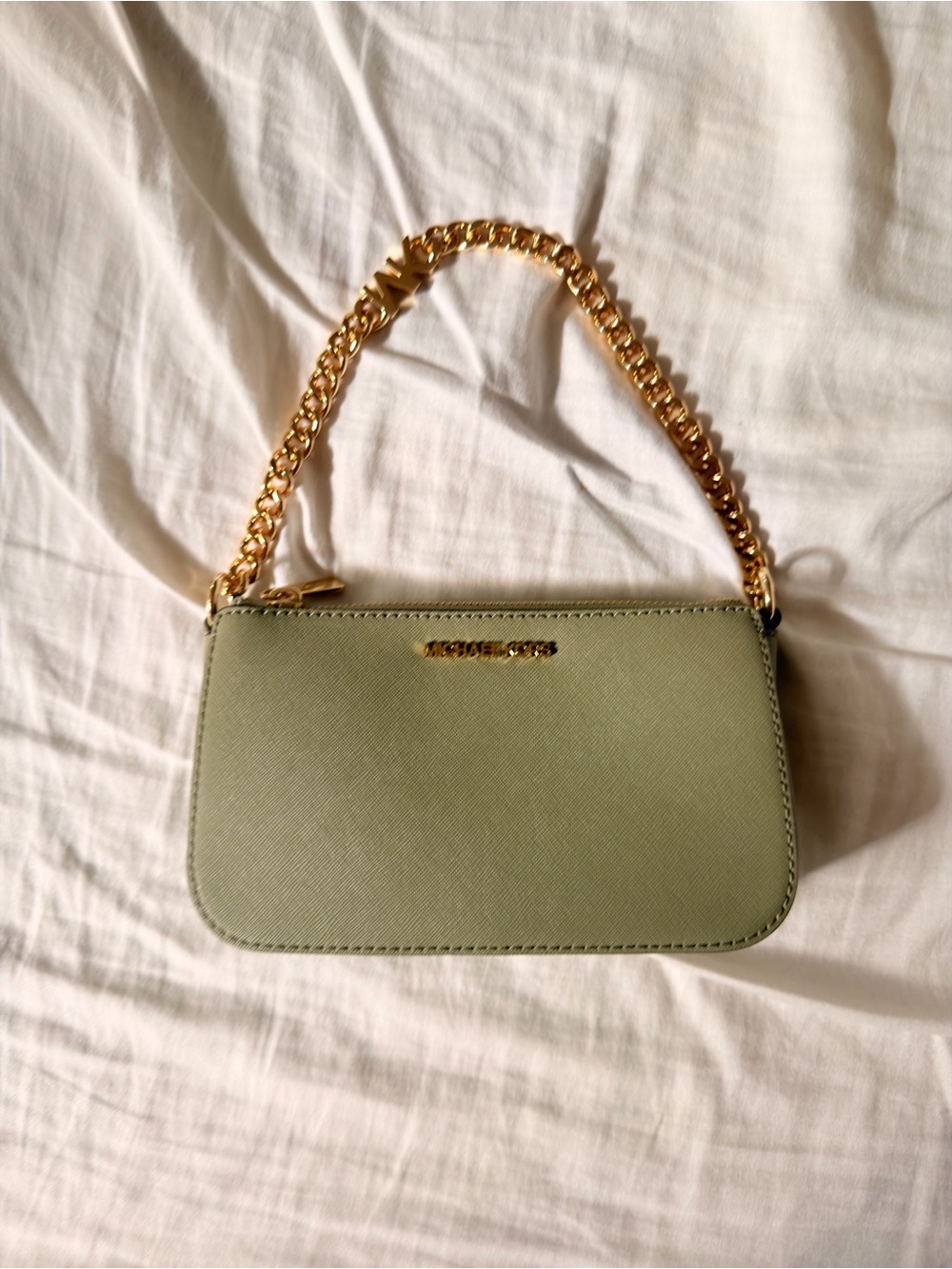 Michael Kors Sage Green Leather Mini Shoulder Bag with Gold Chain